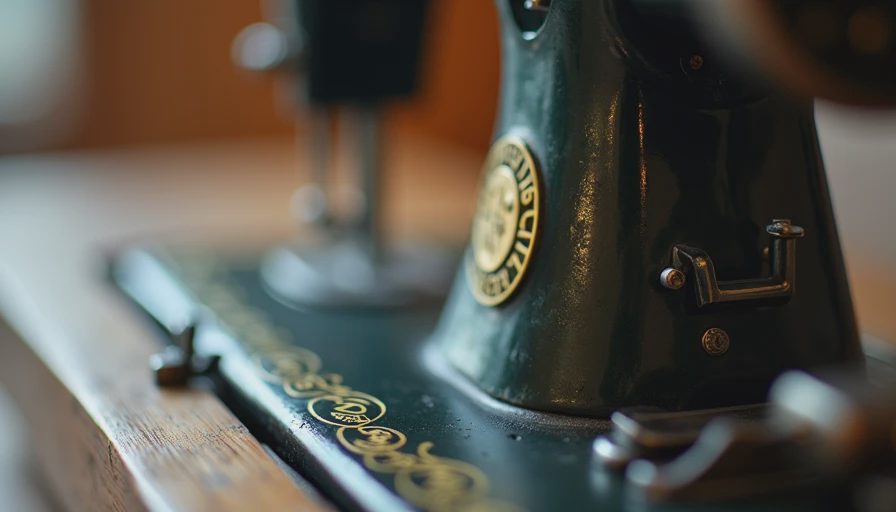 Close-up of vintage Singer sewing machine details and craftsmanship