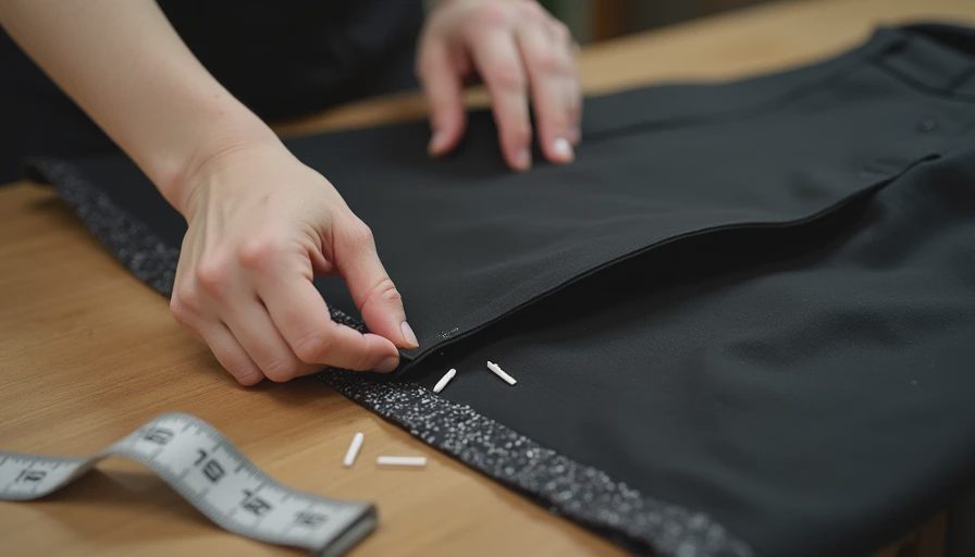 Tailor hemming work trousers with professional precision